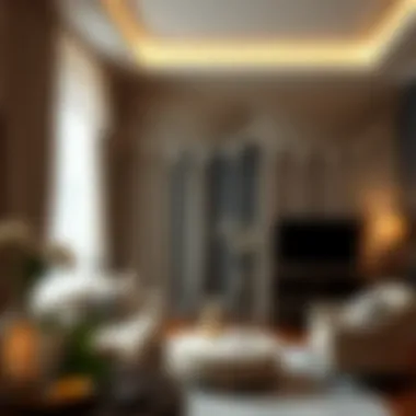 Elegant lace curtains draping a sophisticated living room.