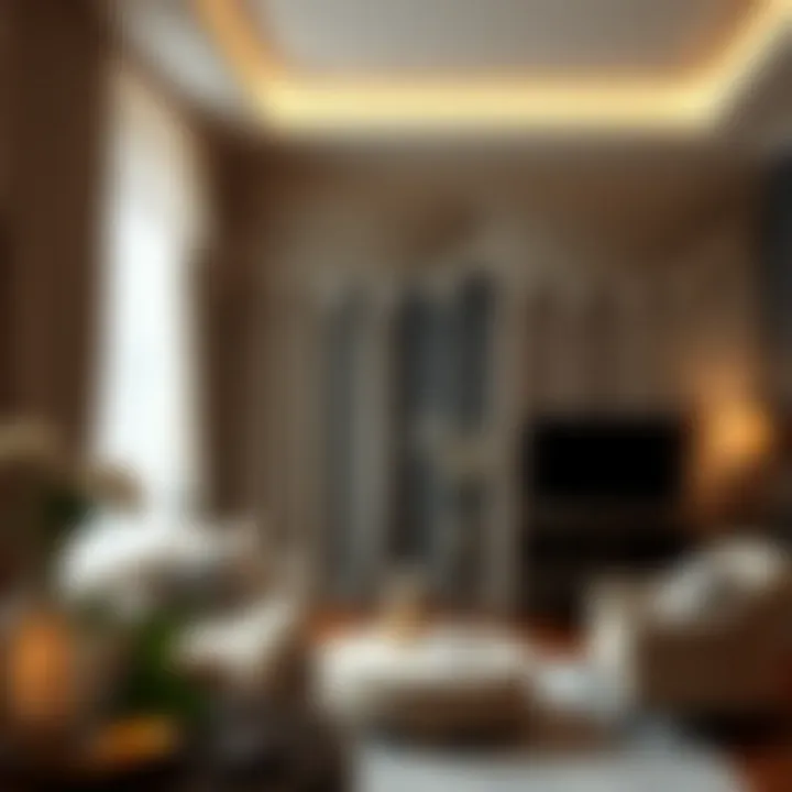 Elegant lace curtains draping a sophisticated living room.