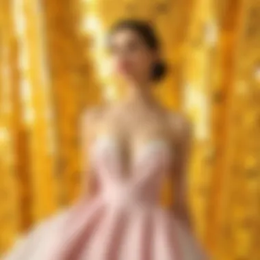 Elegance Enhanced by Sequins Elegant dress showcased against a gold sequin backdrop