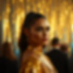 Glimmering gold sequin backdrop at a fashion event