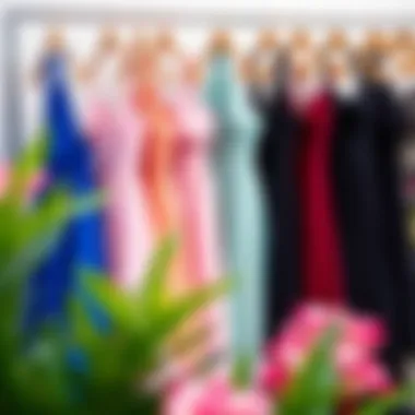 Diverse styles of halter graduation dresses lined up for selection