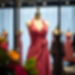 Elegantly styled halter graduation dress showcased on a mannequin