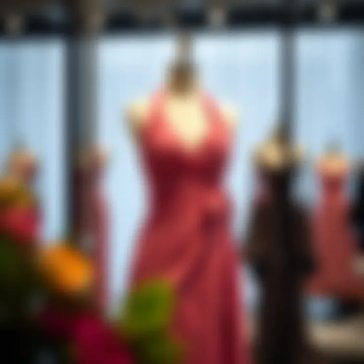 Elegantly styled halter graduation dress showcased on a mannequin