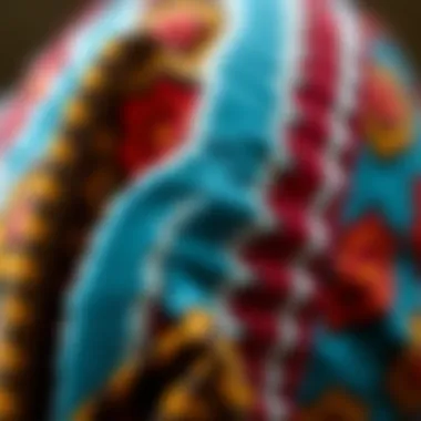 Close-up of intricate stitching details on a traditional headwrap