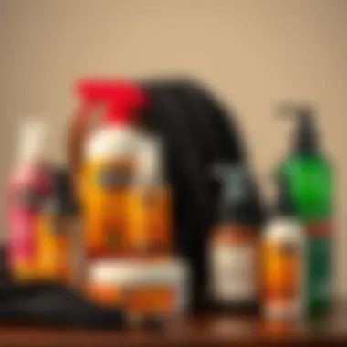 An array of hair care products specifically for kinky braiding hair
