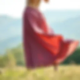 A flowing long yoga skirt in a serene outdoor setting