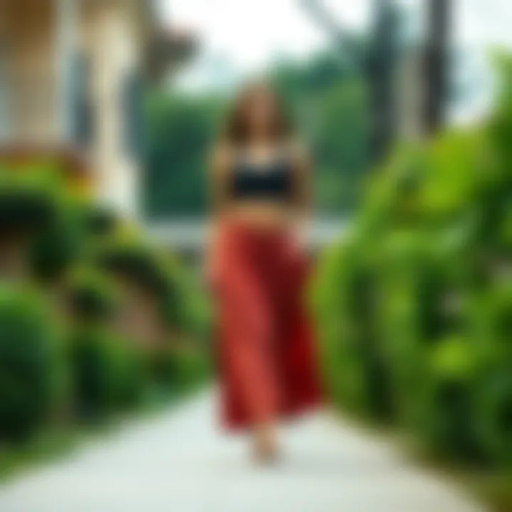 Stylish long yoga skirt paired with accessories