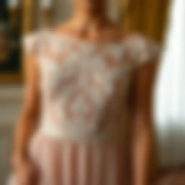 Intricate Lace Details in Formal Wear Elegant floor-length formal dress with intricate lace details