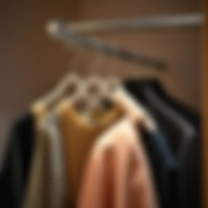 Elegant Garment Organization Elegant multi-hook clothes hanger showcasing a variety of garments organized neatly.