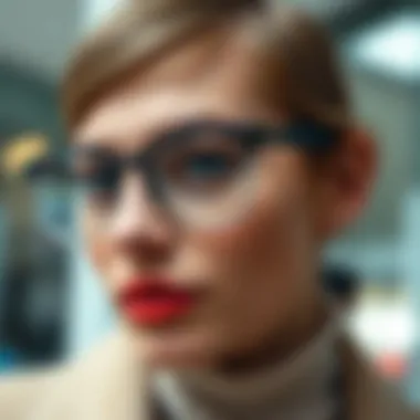 A close-up view of oversized rimless glasses highlighting their sleek design