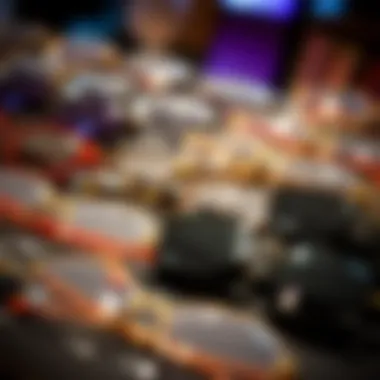 A display of various oversized rimless glasses styles and colors