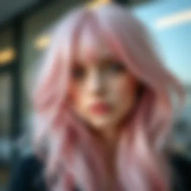 Close-up of high-quality pastel pink hair extensions