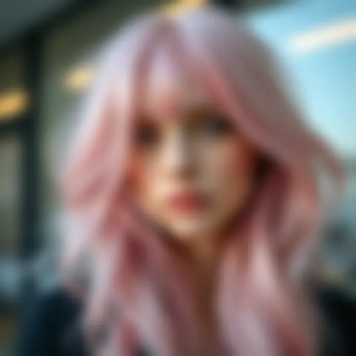 Close-up of high-quality pastel pink hair extensions