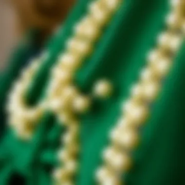 Intricate Details of Pearl Ribbon Trim Close-up of pearl ribbon trim detailing