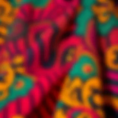 Close up of fabric texture showcasing vibrant patterns in a plus size dress set