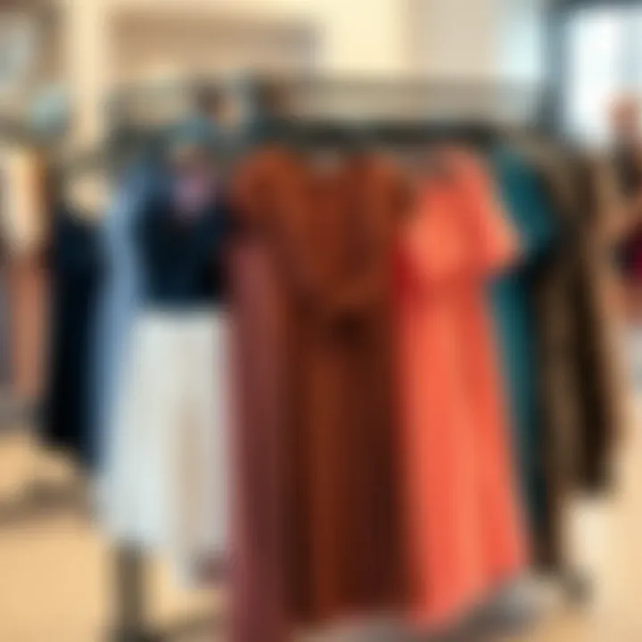 A collection of plus size 2 piece dress sets arranged on a stylish display rack