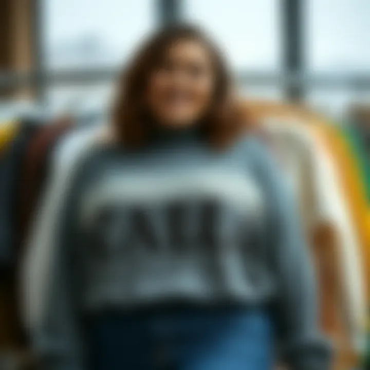 A diverse range of plus size light sweaters displayed in various colors and styles.