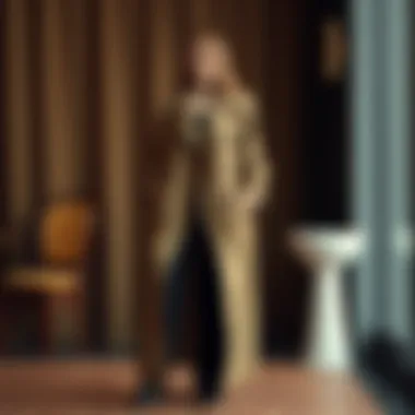 An elegant long trench coat on a fashionable backdrop