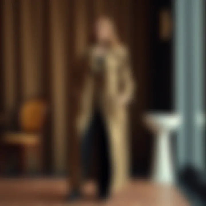 An elegant long trench coat on a fashionable backdrop
