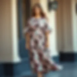 Elegant plus size midi dress featuring floral patterns and flowing fabric