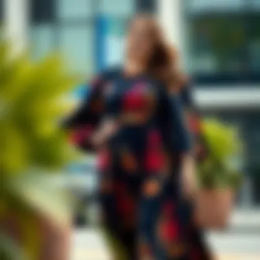 Trendy Plus Size Midi Dress with Bold Print Trendy plus size midi dress showcasing a bold print and statement sleeves