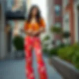 Vibrant printed pants styled with a matching top