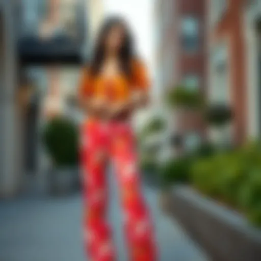 Vibrant printed pants styled with a matching top