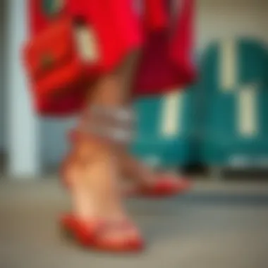 A fashion-forward look featuring rhinestone strap sandals paired with chic attire.