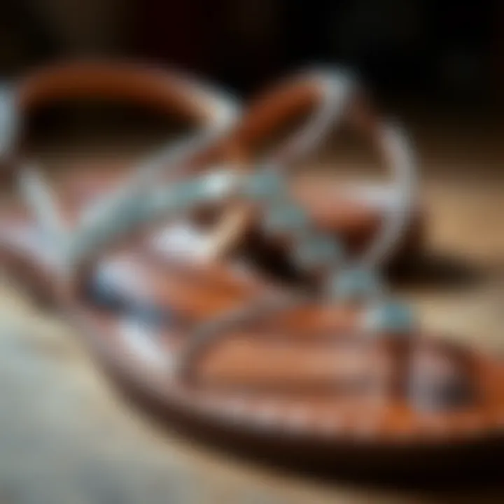 Close-up of high-quality materials used in rhinestone strap sandals.