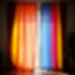 Vibrant sheer rainbow curtains elegantly draped in a sunlit room