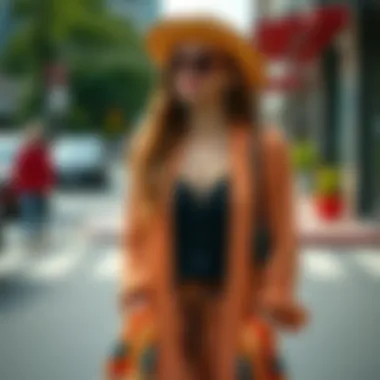 Street Style Statement: Incorporating the Cardigan A vibrant street style look featuring a sleeveless kimono cardigan