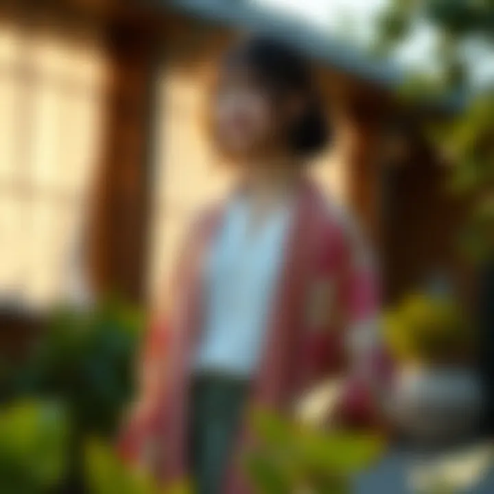 Sustainable Fashion: The Eco-Friendly Kimono Cardigan A serene setting showcasing sustainable fashion choices with a kimono cardigan