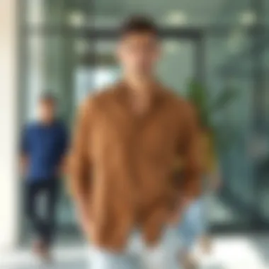 Different styling options for solid casual shirts in a modern setting