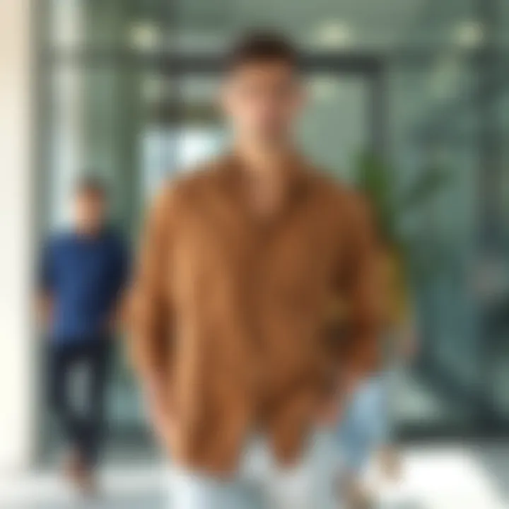 Different styling options for solid casual shirts in a modern setting