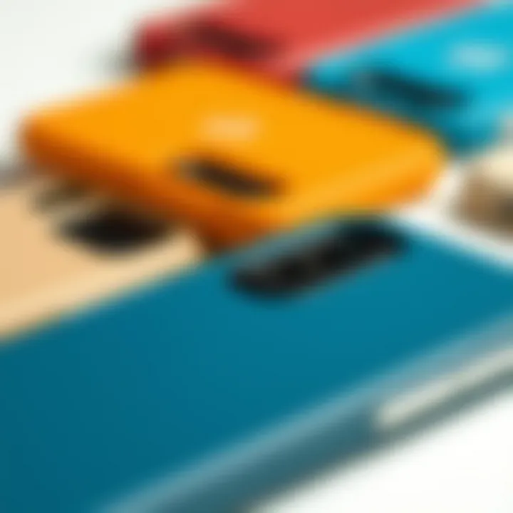 Texture and Material Quality of Phone Cases A close-up of textures on various solid color phone cases, highlighting material quality.