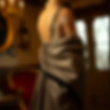 Elegant evening wrap draped over a vintage dress