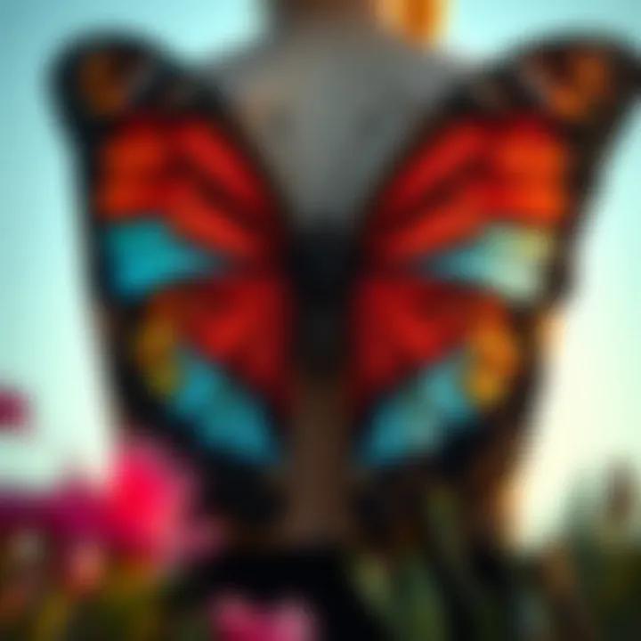 Wearable Art: Butterfly Motifs in Fashion Close-up of a garment featuring butterfly wing motifs