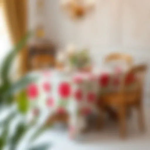 Elegant 3D Floral Tablecloth in Dining Setting Elegant 3D floral tablecloth enhancing a dining setting