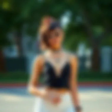 A stylish individual wearing a cami top paired with trendy accessories