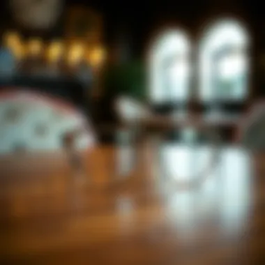 A stylish pair of clear glasses with tortoiseshell rims resting on an elegant wooden table.