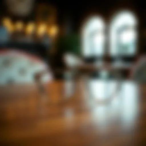 A stylish pair of clear glasses with tortoiseshell rims resting on an elegant wooden table.