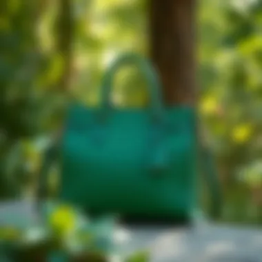 Chic Green Handbag Chic green handbag displayed against a natural backdrop
