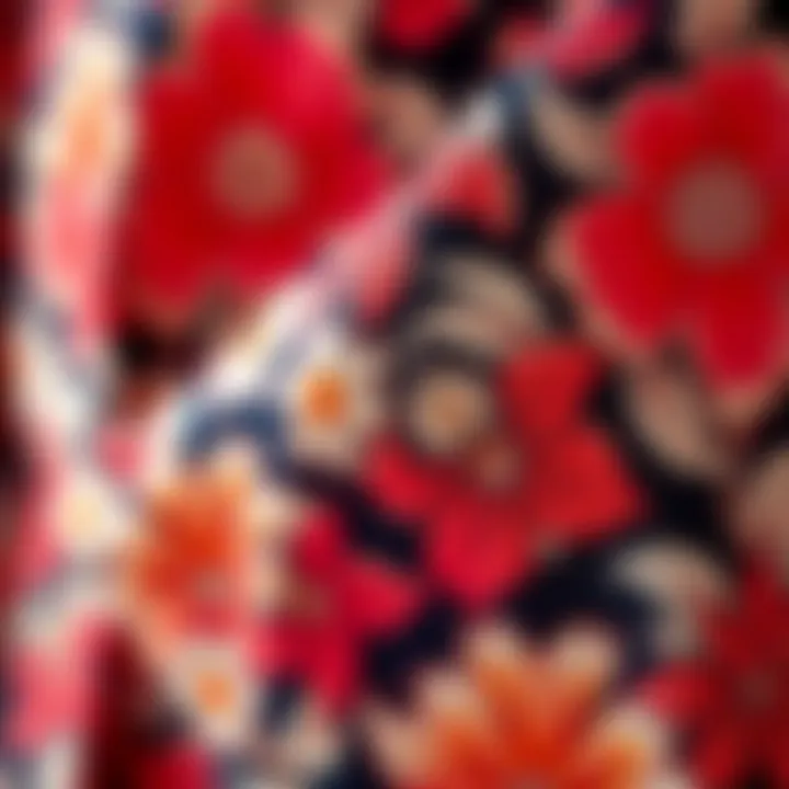 Close-up of intricate patterns on a plus size Hawaiian kimono fabric