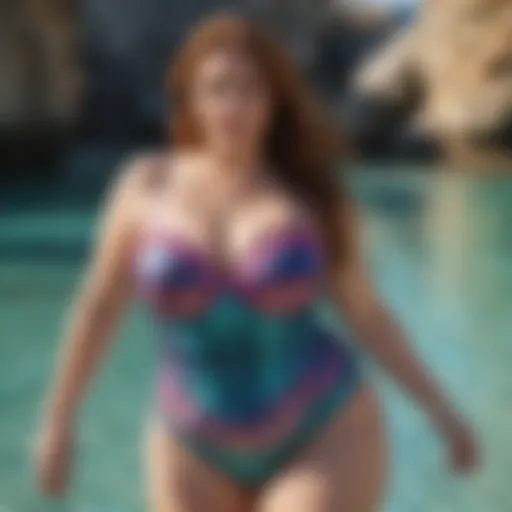 Elegant plus size mermaid swimsuit in vibrant ocean colors