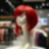 Vibrant red glueless wig styled elegantly on a mannequin