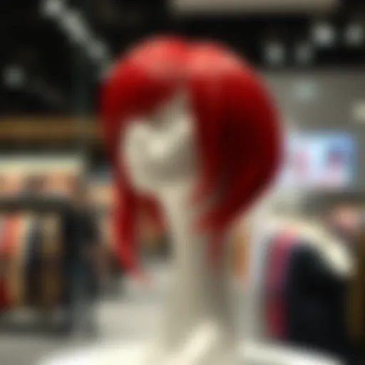 Vibrant red glueless wig styled elegantly on a mannequin