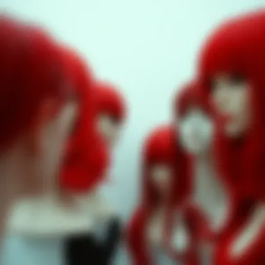 A variety of red glueless wigs showcasing different styles