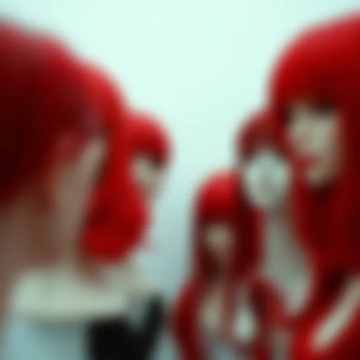 A variety of red glueless wigs showcasing different styles