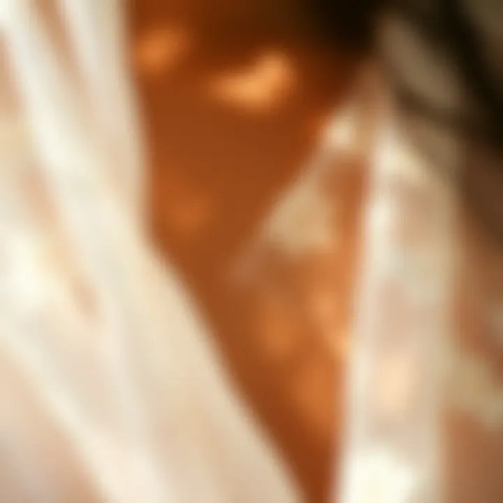 A close-up of soft, sheer fabric with delicate floral patterns, emphasizing the texture and design.