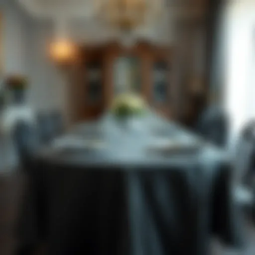 Elegantly Set Dining Table with Spiderweb Tablecloth Elegantly set dining table featuring a spiderweb tablecloth